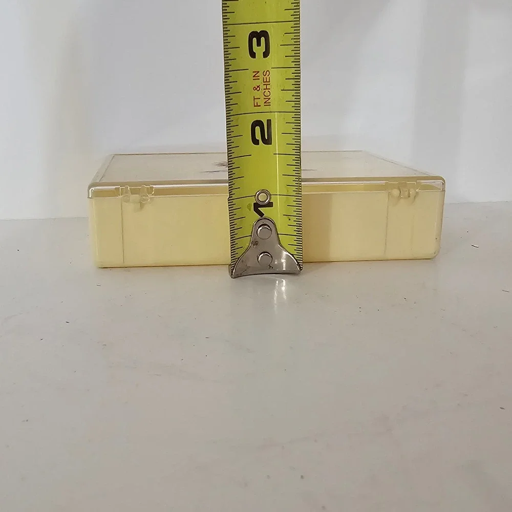 Vintage Plastic Storage Box with Medal Emblem Clear Lid Cream Base Small Case